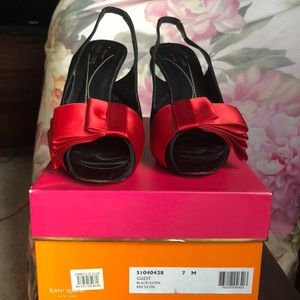 Kate Spade black slingback heel with red satin bow